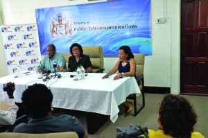 Telecommunications Minister Cathy Hughes, along with other members at the press briefing on Wednesday 