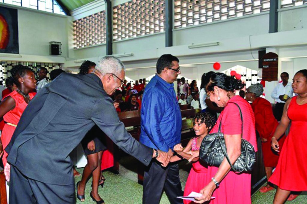 President David Granger greets those who observed the Lutheran Church’s 273rd Anniversary on Sunday 