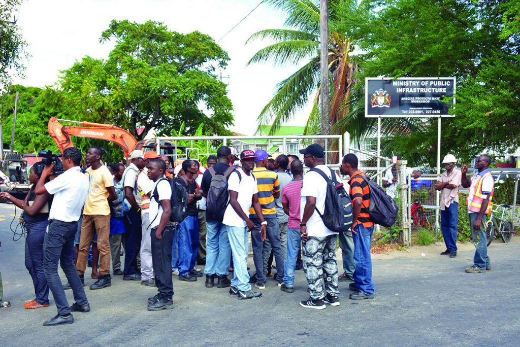 Workers of the MPI Special project Unit during the protest on Monday