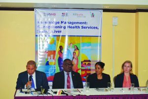 From left: Public Health Minister, Dr George Norton; PANCAP’s Director Dereck Springer; Dr Shanti Singh and Sarah Fohl