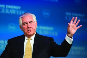 ExxonMobil’s CEO Rex Tillerson during the 2015 IHS CERAWeek conference in Houston, Texas, U.S., on Tuesday, April 21, 2015. CERAWeek 2015, in its 34th year, will provide new insights and critically-important dialogue with decision-makers in the oil and gas, electric power, coal, renewables, and nuclear sectors from around the world. Photographer: F. Carter Smith/Bloomberg / mug - mugshot - headshot / 04222015xBUSINESS 08092015xPUB