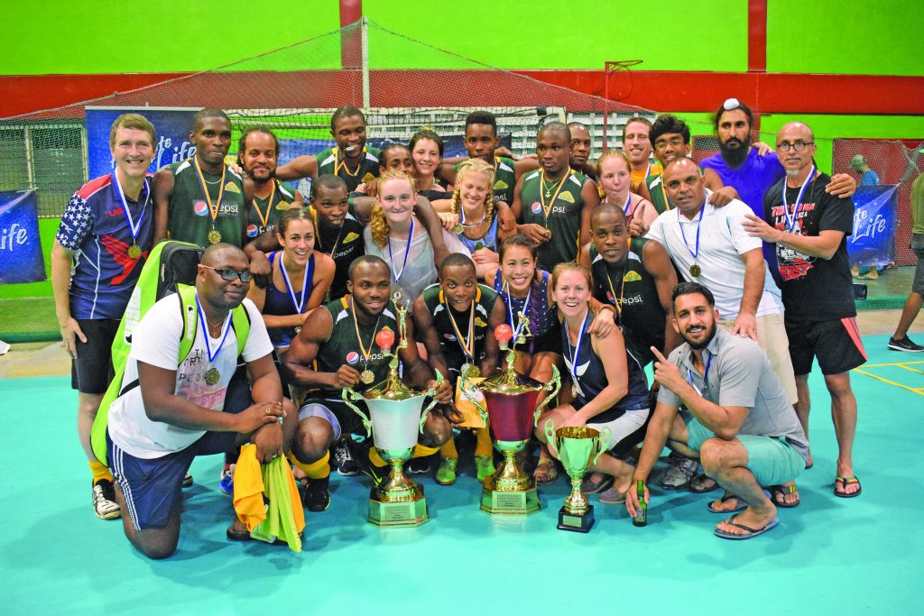 We are the champions! Pepsi Hikers, Bal Wash Ers and Toronto Toros in celebration mode after being crowned at the national gymnasium on Sunday