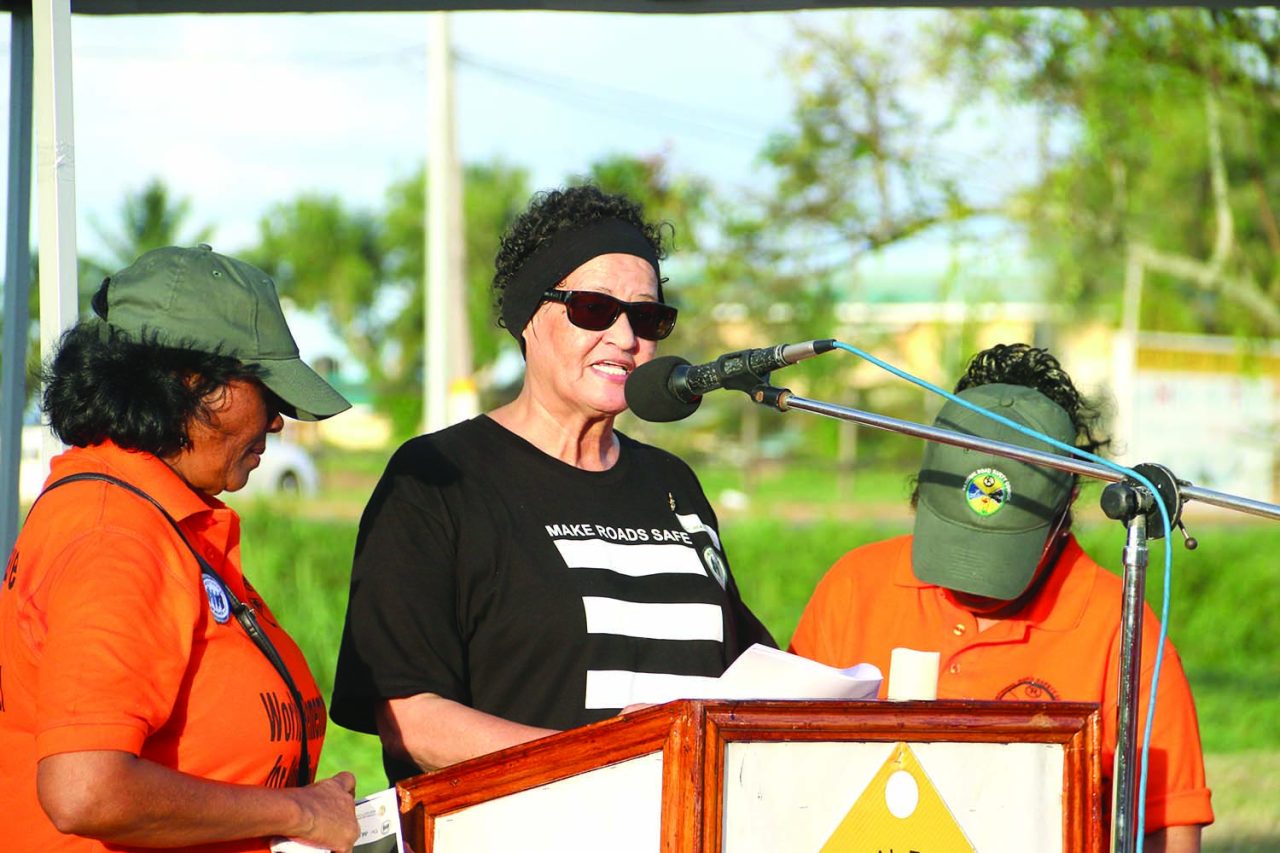 Mothers in Black founder Denise Dias addressing a gathering remembering road traffic victims on Sunday 