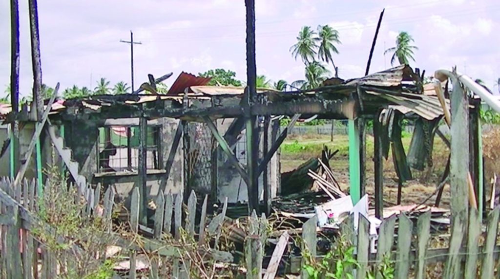 The burnt house at Number 69 Village Corentyne 