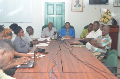 Social Protection Minister Volda Lawrence and Minister within the Ministry, Keith Scott, along with staff of the Ministry and representatives of Guyana Bauxite and General Workers’ Union 