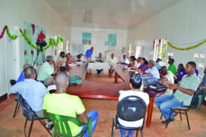 Mayor and Town Councillors of the Mabaruma municipality being addressed by Communities Minister Ronald Bulkan