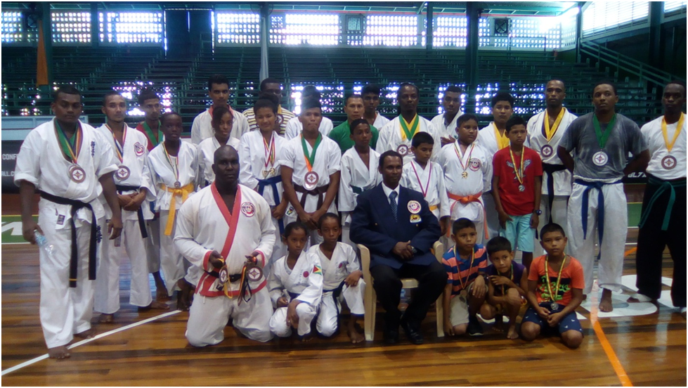 The successful athletes with Shihan Abdool Nazim Yassim at the conclusion of the successful championship 