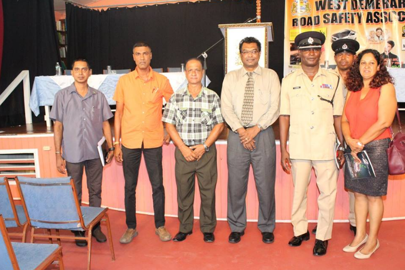 Region Three Regional Chairman Julius Faerber (third from left), Public Security Minister Khemraj Ramjattan (fourth from left) and Traffic Chief Deon Moore (fifth from left) along with other coordinators of the rally 