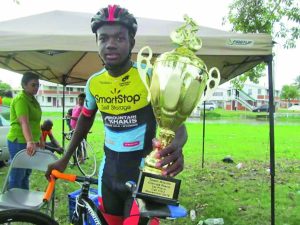 Shaquel Agard is happy after receiving the winning spoils 