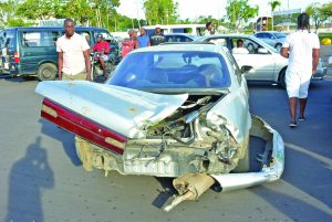 The badly damaged car  