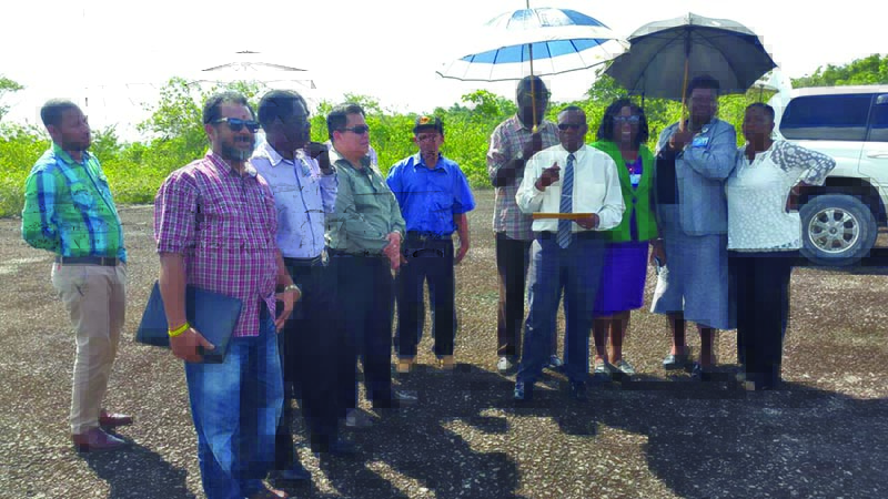 Regional Chairman Renis Morian and Councillors at the Linden airstrip in July 