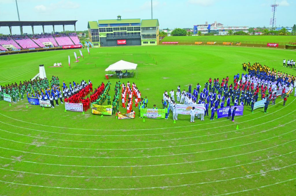 The 15 districts participate lined up after the traditional march past