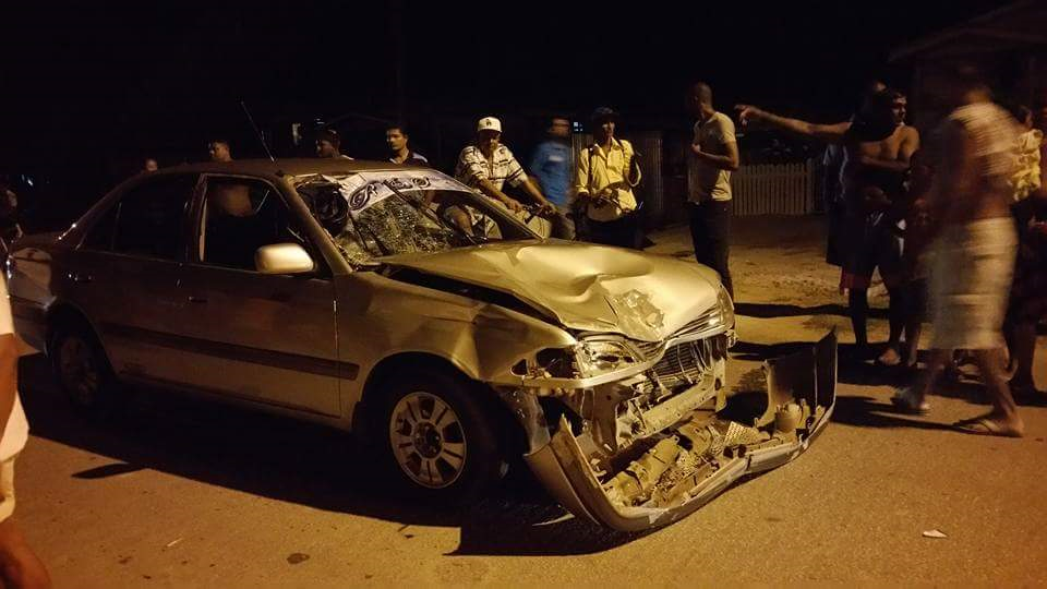 The damaged car  