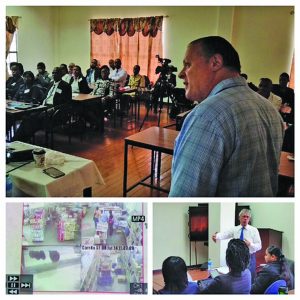 Canadian expert Brett Hallgreen discusses processing video surveillance evidence and Judge Michael Hicks explains its use in court (bottom right) at the Forensic Video Analysis Seminar, in Georgetown