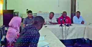 Executive members of GAWU, NAACIE and GLU at a joint press conference on Friday  