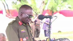 Army Chief-of-Staff, Brigadier George Lewis addressing his junior ranks on Wednesday at Army headquarters, Camp Ayanganna  
