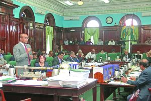 Opposition Leader Bharrat Jagdeo in Parliament on Friday as he addresses the issue of VAT on electricity, water, pharmaceuticals 