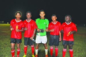 New Amsterdam United’s advance largely depends on their top five players; from left, Leonardo Adams, Graham Thomas, Jovano Dos Santos, Steffon Boucher and Shkeel Grant 