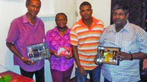 Winners all the way; from left: Paul D’Anjou, Marilyn Ali, Khemraj Pooranmall and Jiaram 