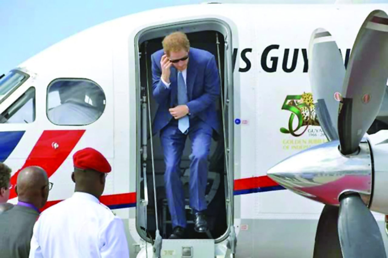 Foreign Affairs Minister Carl Greenidge led the local envoy to welcome Prince Harry at the Eugene F Correia International Airport