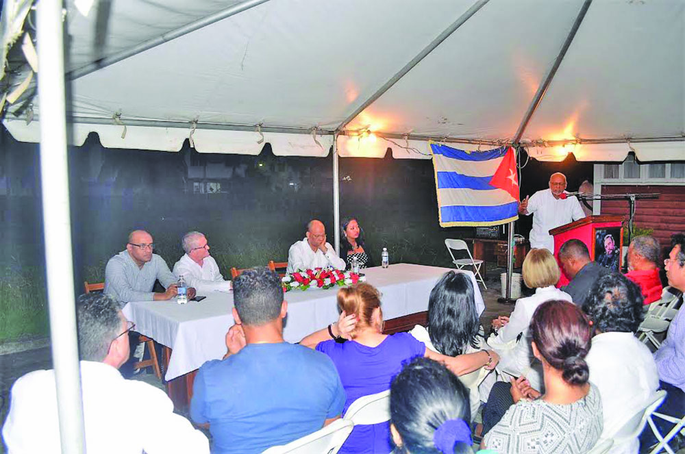 Former President Donald Ramotar giving a presentation as the Party reflected on the life of former Cuban Leader Fidel Castro  