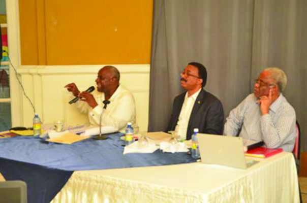 From left: Belize High Court Justice Courtney Abel, Legal Affairs Minister and Attorney General Basil Williams and Legal Consultant Anthony Ross QC