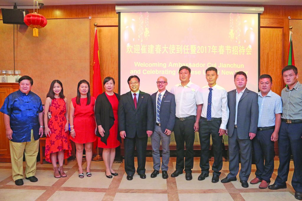 The Chinese Ambassador Cui Jaianchun and delegation at the New Year celebrations 