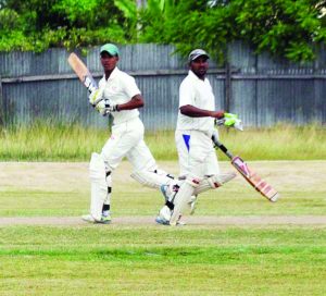 Danny Narayan right and Tevin Imlach cross for a single during a century partnership in last year’s Jaguars Three Day League