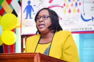 Minister within the Public Health Ministry, Dr Karen Cummings, addressing stakeholders at the launching ceremony of World Leprosy Day at the Palms Geriatric Home