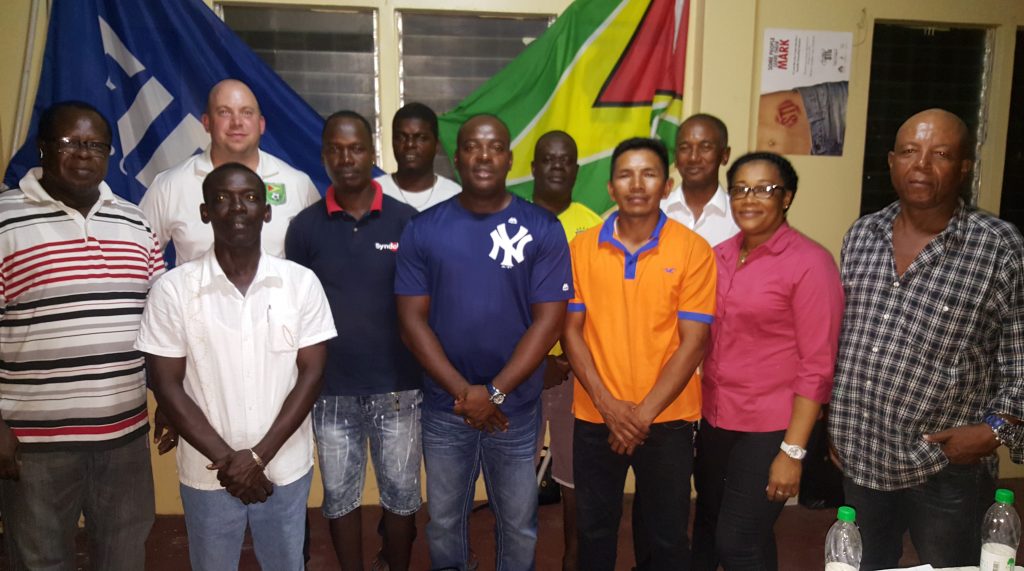 GFF Technical Director Ian Greenwood and GFF Executive Committee Member Keith Ojeer with the President and Executive Committee Members of the East Bank Demerara Football Association (EBDFA) 