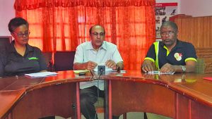 (L-R) RADO Member Dr Karen Pilgrim, GOA President KA Juman Yassin and Doping Control Officer Charles Corbin 