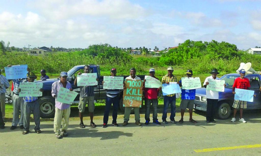Farmers protesting the 600 per cent increase for land rental and drainage and irrigation services