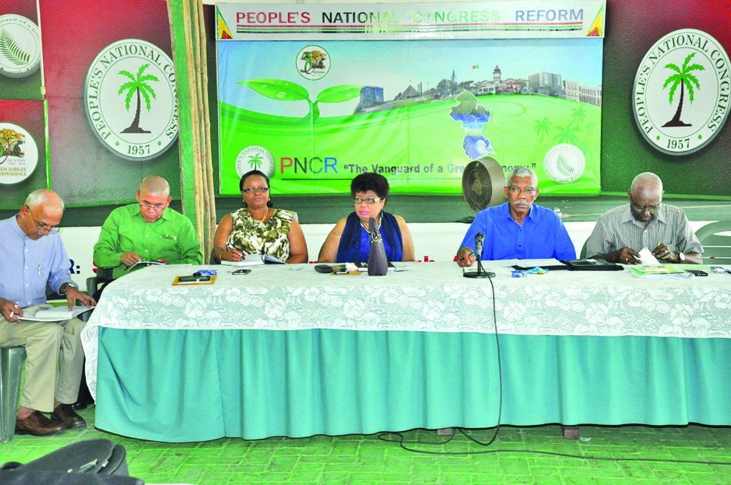 From left: Members of the head table, Ronald Bulkan; Dr George Norton; Volda Lawrence; Amna Ally; party leader, President David Granger and General Secretary Oscar Clarke