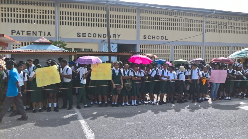 Students at the Patentia Secondary School protesting on Thursday  