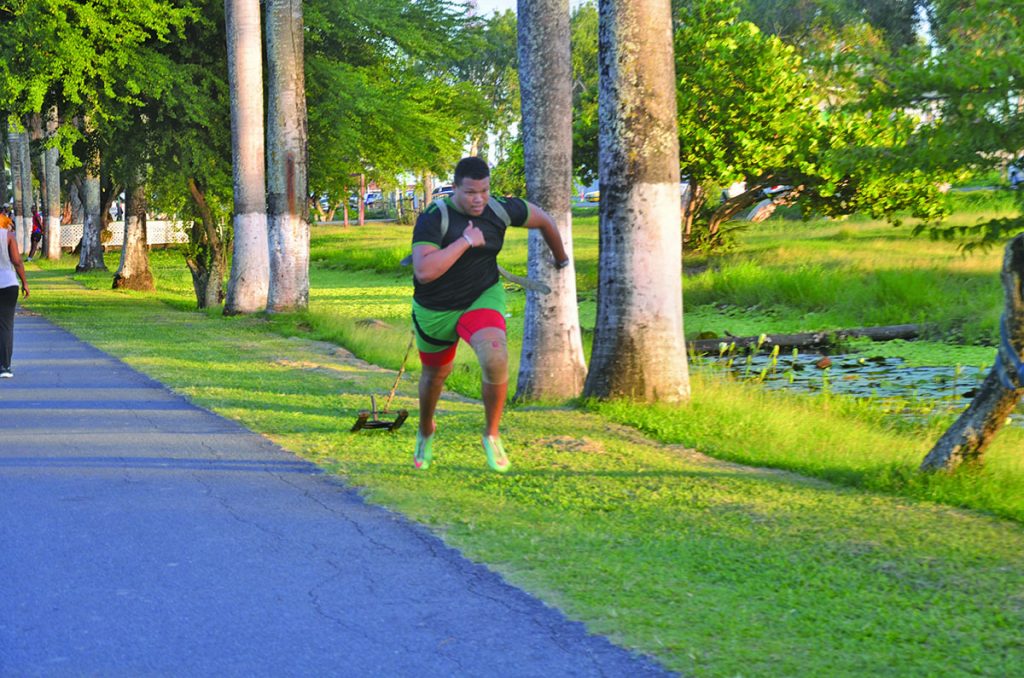 Rondell McArthur engaged in a fitness drill at the National Park