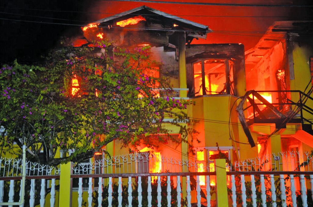 The ‘University Off-Campus Lodge' located in Third Street, Cummings Lodge engulfed in flames