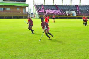 Intense action among the girls in the female division of the tournament at the National Stadium on Sunday