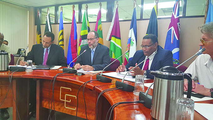 Caricom Secretary General Ambassador Irwin LaRoque flanked by other officials of Caricom on Monday 