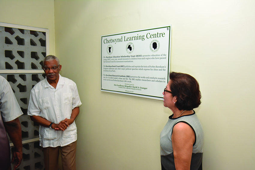 President David Granger and First Lady Sandra Granger unveiling the plaque on Monday