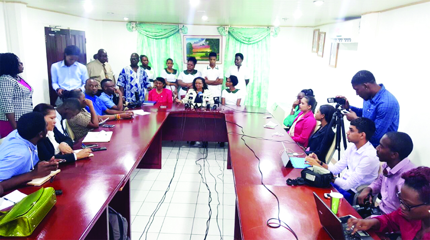  Public Health Minister Volda Lawrence at the press conference on Monday