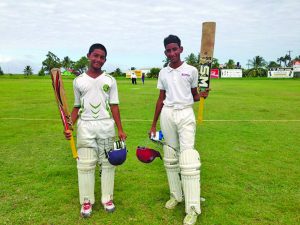 Mavendra Dindyal (left) and Chad Shivrattan scored all of East Bank runs as they shared an unbroken 170-run opening partnership 