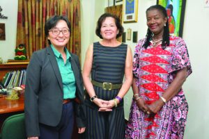 First Lady Sandra Granger is flanked by (from left) UN Resident Coordinator and UNDP Resident Representative, MikikoTanaka and UNFPA Resident Representative, Patrice LaFleur