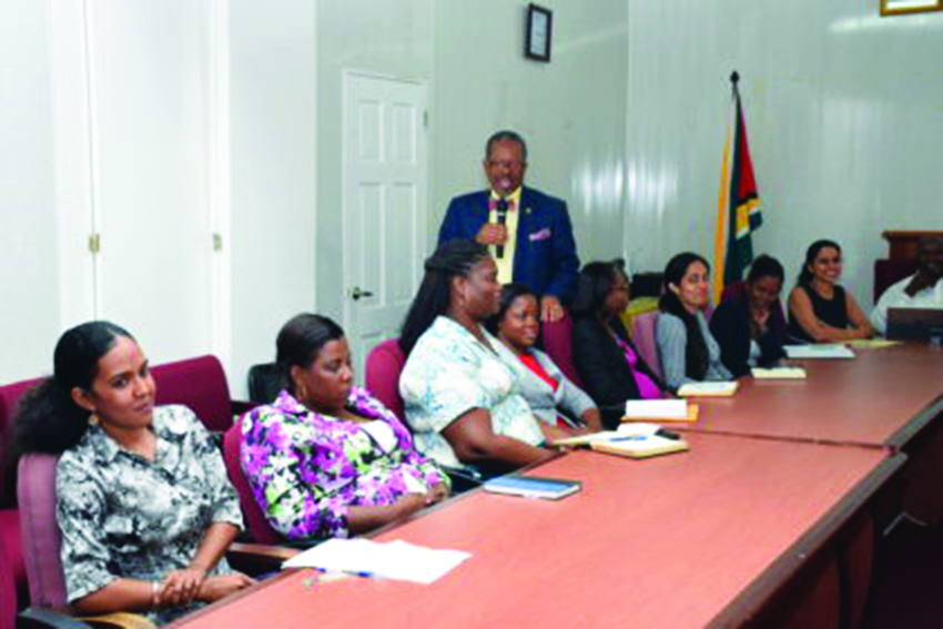 Vice Chancellor and Principal of the University of Guyana, Professor Ivelaw Griffith addressing staff of the Foreign Service Institute