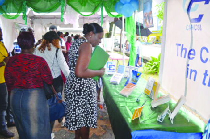 Minister Nicolette Henry observing one of the displays during the Literacy Street Fair on Main Street 