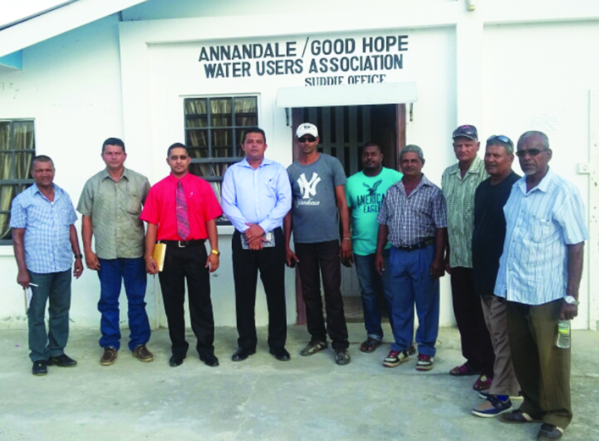 Region Two Chairman Devanand Ramdatt (fourth from left), along with the newly-elected members of the Annandale/Good Hope Water Users Association