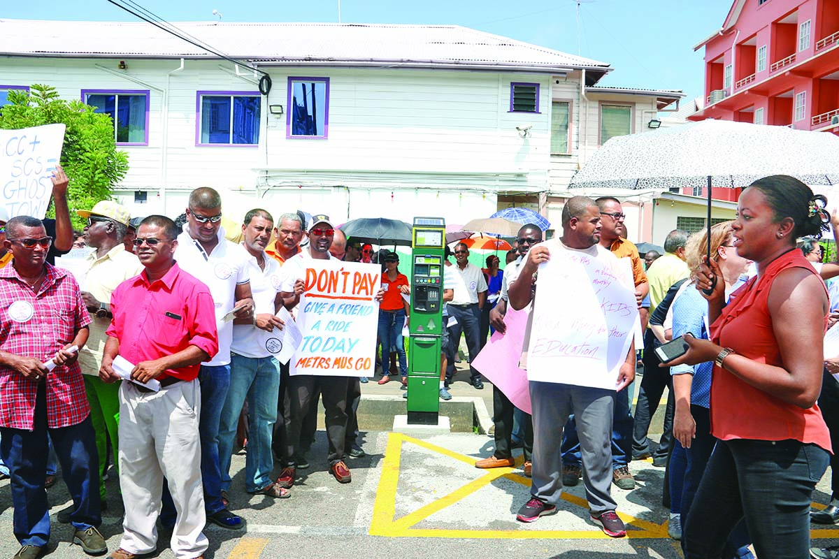 Anti-parking meter protesters stood in solidarity before chaos ensued