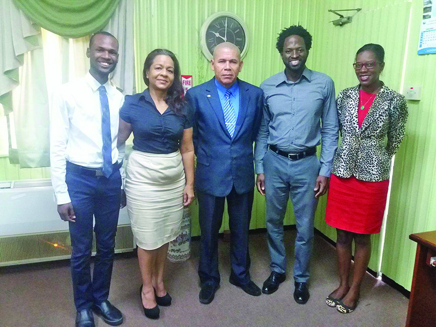 From left: SASOD Social Change Coordinator Jairo Rodrigues; Technical Officer in the Department of Social Cohesion Pamela Nauth; Social Cohesion Minister Dr George Norton; SASOD Managing Director Joel Simpson and SASOD Advocacy and Communication Officer Schemel Patrick 