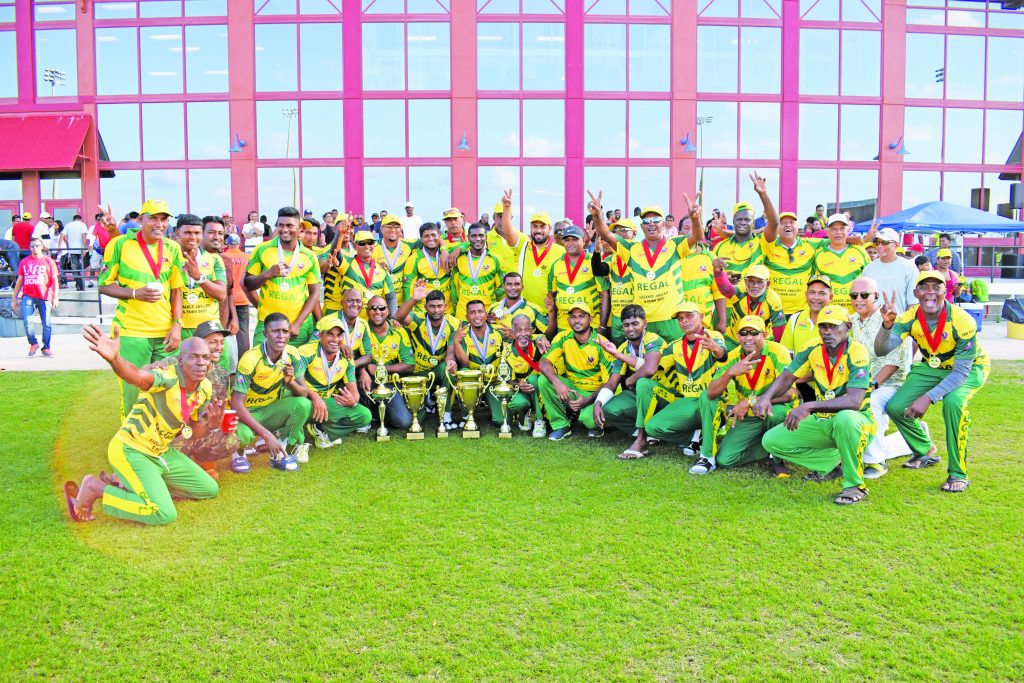 Regal Masters and All-Stars teams come together to celebrate the double on Sunday at Central Broward Regional Park stadium, Fort Lauderdale 