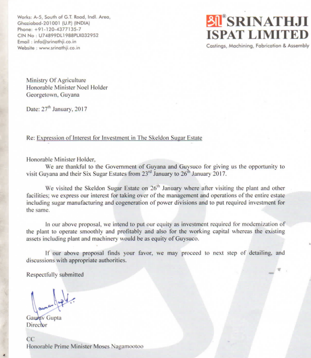 A copy of the letter written by the Indian firm