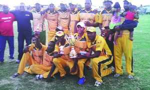 The victorious Rising Stars team strikes a pose just after the game  